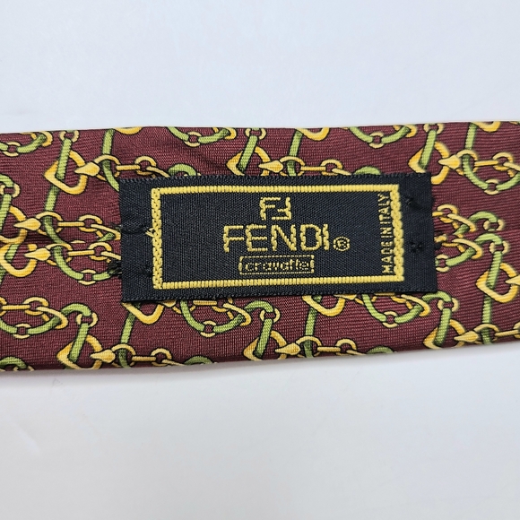 Fendi Cravatte Chain Link Printed Made In Italy Silk Tie - Picture 8 of 8
